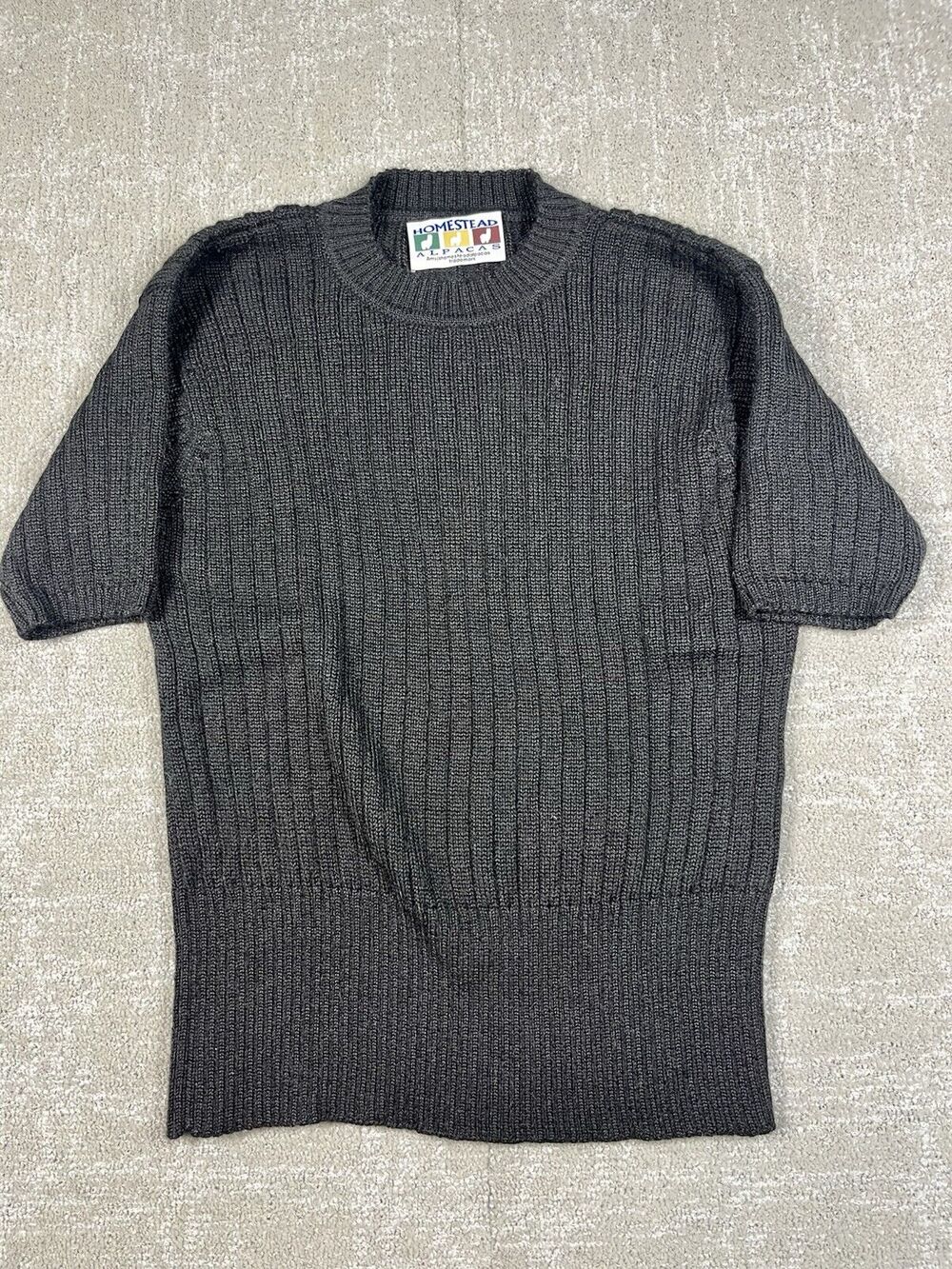 Homestead 100% Baby Alpaca Black Short Sleeve Thick Sweater Size L
